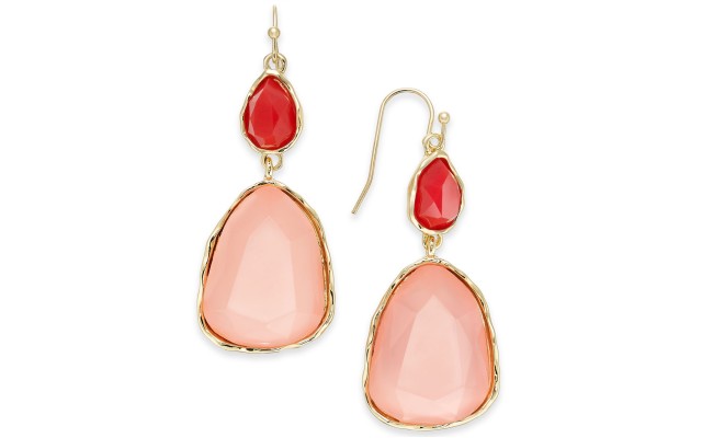  Stone Double Drop Earrings (Pink)