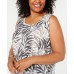 Style & Co Tank Top Plus  Sleeveless Tropic Travels Black White Leaves, White, 1X