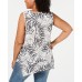 Style & Co Tank Top Plus  Sleeveless Tropic Travels Black White Leaves, White, 1X