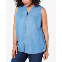 Style & Co. Womens Blue Cinched Sleevless Tank Top Shirt Blue, Blue, 2X