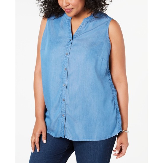 Style & Co. Womens Blue Cinched Sleevless Tank Top Shirt Blue, Blue, 2X