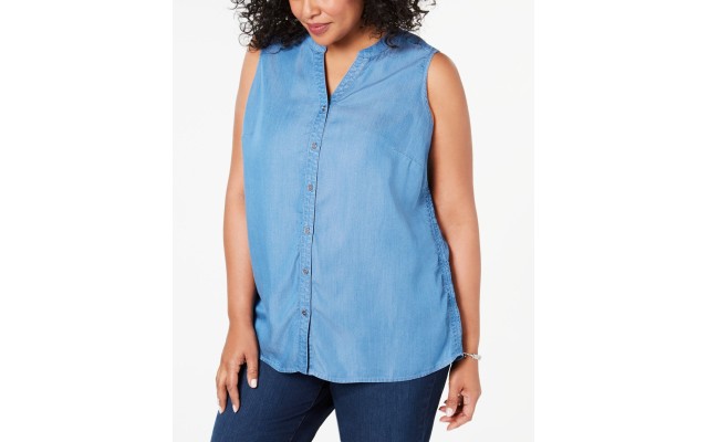 Style & Co. Womens Blue Cinched Sleevless Tank Top Shirt Blue, Blue, 2X