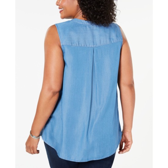 Style & Co. Womens Blue Cinched Sleevless Tank Top Shirt Blue, Blue, 2X