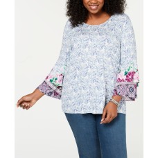 Style & Co. Womens Blue Printed Tiered Blouse Top Shirt