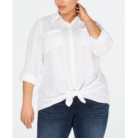 Style & Co. Womens Cotton Textured Button-down Top Shirt, White, 3X