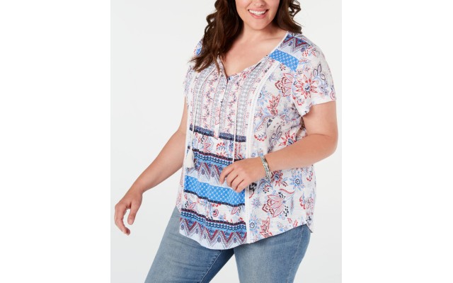 Style & Co  Women's Crochet Trim Tank Top Natural White, Natural, 2X