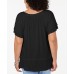 Style & Co Womens Gathered Short Sleeve Shirt Blouse, Black, 0X