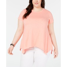 Style & Co. Womens  Handkerchief Hem  T-shirt (Peach Berry , Size:0X)