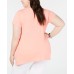 Style & Co. Womens  Handkerchief Hem  T-shirt (Peach Berry , Size:0X)