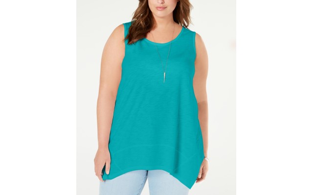  Womens  Handkerchief Hem Tank Top Shirt (Fresh Water,1X)