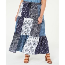 Style & Co. Womens Plus Bandanna Print Patchwork Maxi Skirt