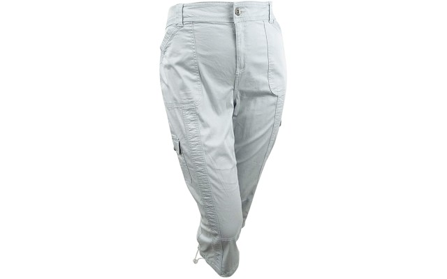  Womens Plus Capri Adjustable Cargo Pants, Silver, 18W