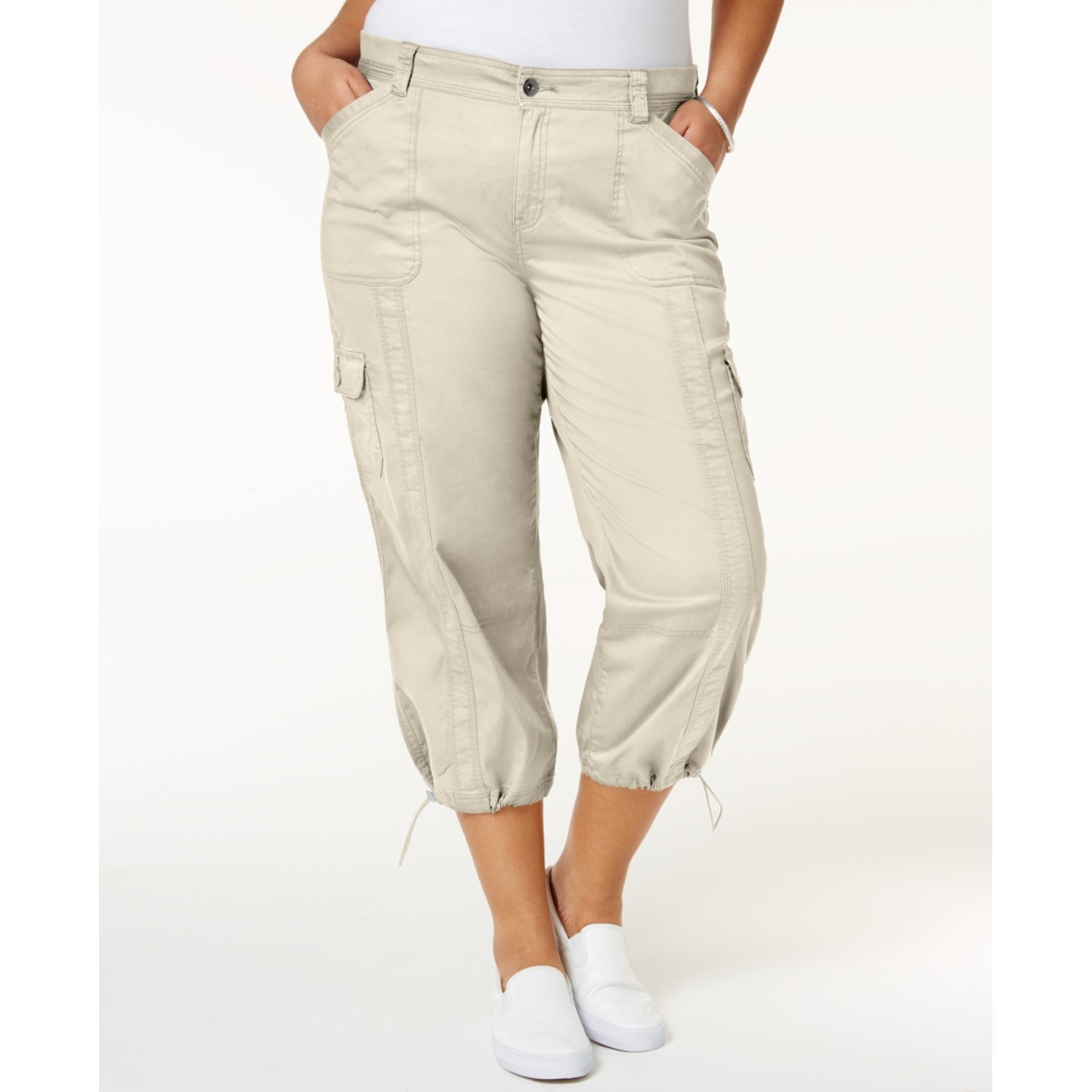 Style & Co. Womens Plus Cargo Cropped Capri Pants, Beige, 22W