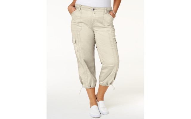  Womens Plus Cargo Cropped Capri Pants, Beige, 22W