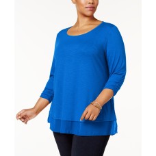 Style & Co. Womens Plus Chiffon Hem Scoop Neck Pullover Top