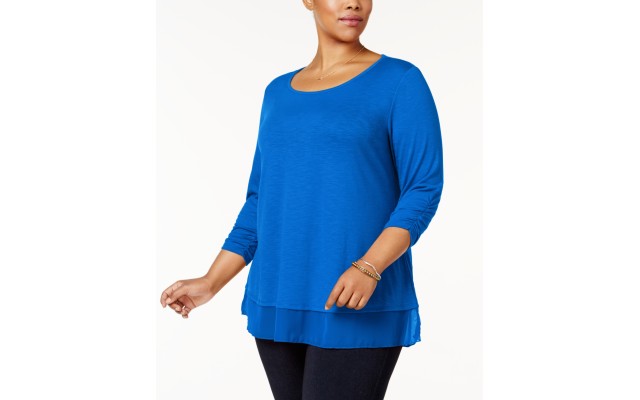 Style & Co. Womens Plus Chiffon Hem Scoop Neck Pullover Top