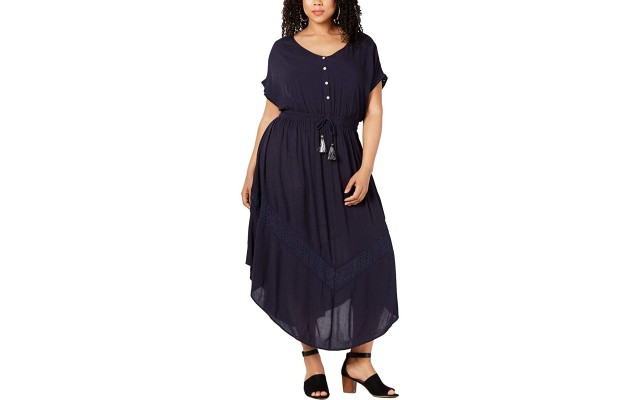 Style & Co. Womens Plus Eyelet Tie Waist Maxi Dress Navy Size 2X