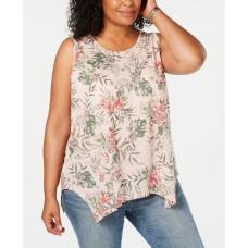 Style & Co. Womens Plus Floral Print Handkerchief Hem Tank Top