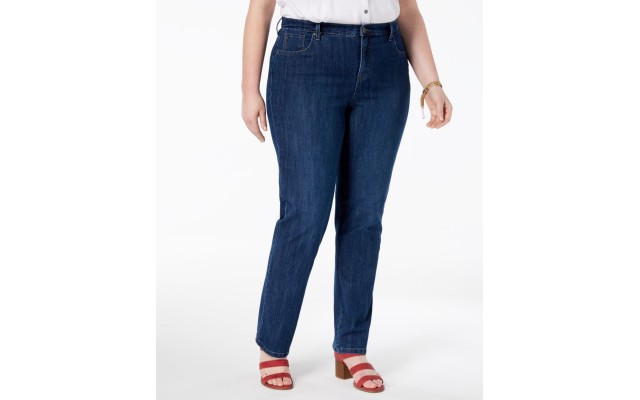  Womens Plus High Rise Tummy Control Straight Leg Jeans Denim (Blue , Size:20W)