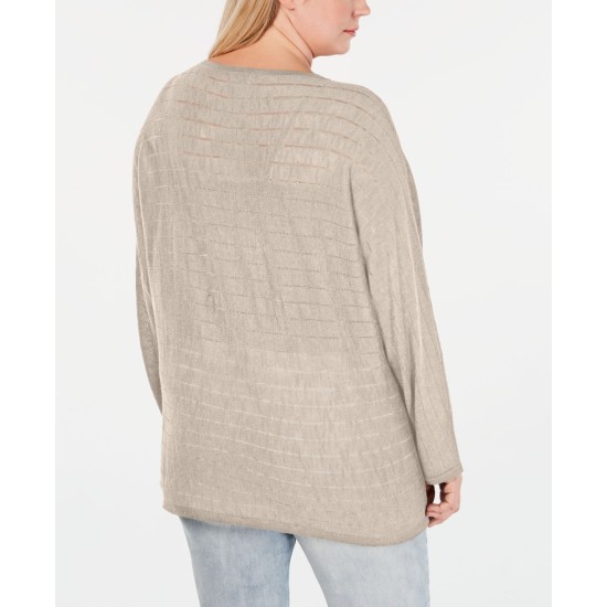 Style & Co. Womens Plus Linen Blend Striped Pullover Sweater, Beige, 0X