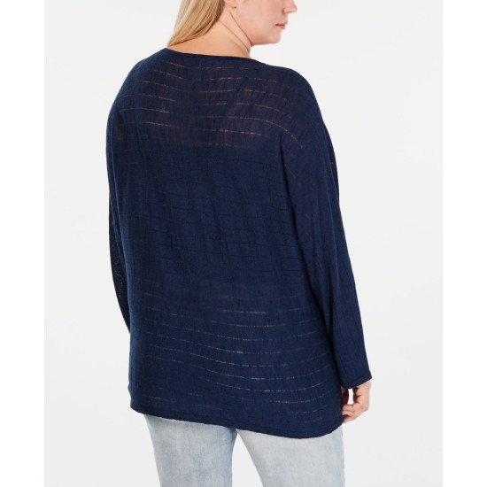 Style & Co. Womens Plus Linen Blend Striped Pullover Sweater, Dark Blue, 1X