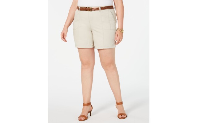  Womens Plus Mid Rise Chino Bermuda Shorts, Beige, 18W