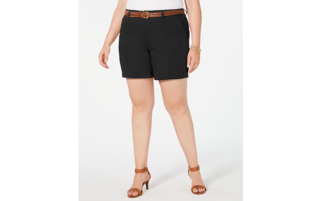  Womens Plus Mid Rise Chino Bermuda Shorts, Black, 24W
