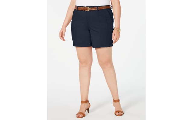 Style & Co. Womens Plus Mid Rise Chino Bermuda Shorts, Navy, 14W