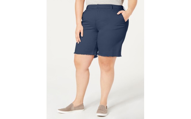  Womens Plus Mid Rise Frayed Hem Bermuda Shorts, Blue, 18W