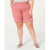 Style & Co. Womens Plus Mid Rise Frayed Hem Bermuda Shorts, Red Salmon, 14W