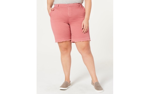 Style & Co. Womens Plus Mid Rise Frayed Hem Bermuda Shorts, Red Salmon, 14W