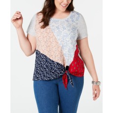 Style & Co. Womens Plus Patchwork Side-Tie T-Shirt