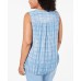Style & Co. Womens Plus Printed Split Neck Tank Top, Blue, 1X