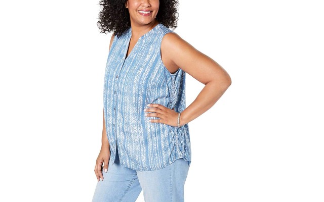 Style & Co. Womens Plus Printed Split Neck Tank Top, Blue, 4X