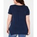  Womens Plus Sammy Star Embroidered Check Printed Top (Navy, 1X)