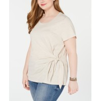 Style & Co. Womens Plus Side Tie Crewneck T-Shirt, Grey, 3X