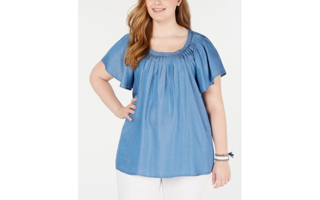 Style & Co Women’s Plus Size Pleated Top Blue Size 3X