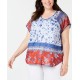 Style & Co Women’s  Plus Size Printed V-Neck Top Natural Size 3X
