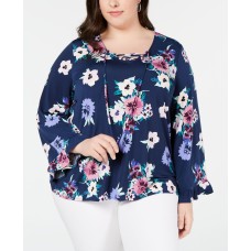 Style & Co Women’s Plus Size Ruffled Bell-Sleeve Top (Navy, 2X)