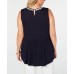  Womens Plus Slub Embroidered Tank Top, Navy, 2X