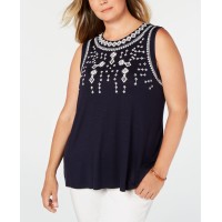 Style & Co. Womens Plus Slub Embroidered Tank Top, Navy, 3X