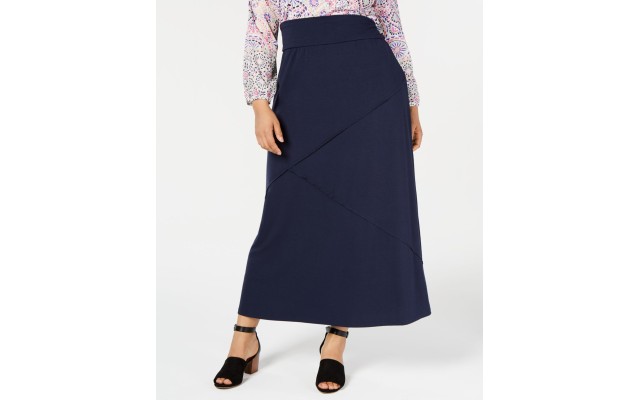 Style & Co. Womens Plus Surplice Solid Maxi Skirt (Navy, 2X)