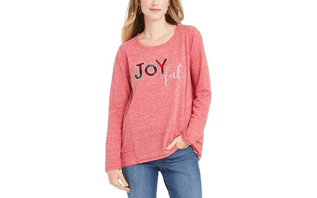  Womens Snowflake Graphic Heathered Sweatshirt, Red, 3X