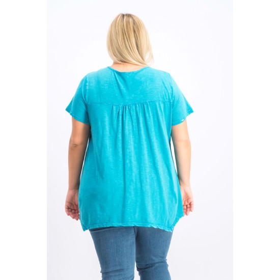 Style & Co Womens Teal Short Sleeve V Neck Blouse, Blue, 0X