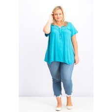 Style & Co Womens Teal Short Sleeve V Neck Blouse