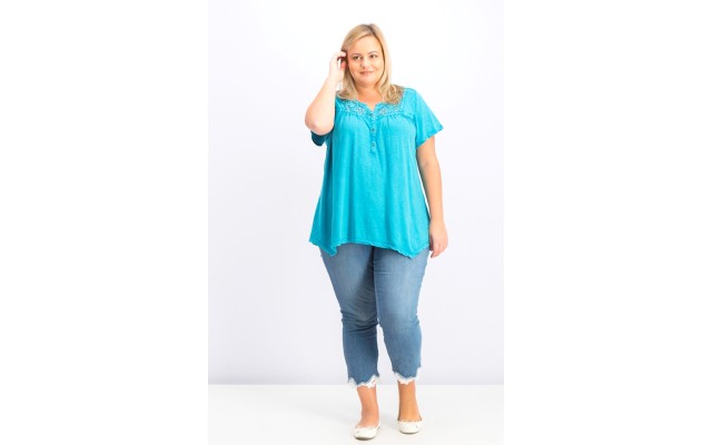 Style & Co Womens Teal Short Sleeve V Neck Blouse, Blue, 0X