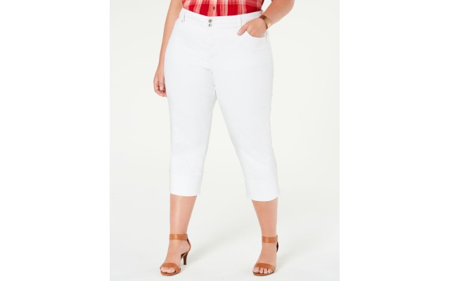  Womens White Mid Rise Cuffed Denim Capri Jeans (White , Size:18W)