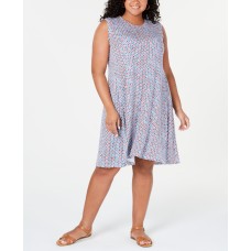 Style & Co Womens White Printed Sleeveless Crew Neck Knee Length Shift Dress (White, 2X)