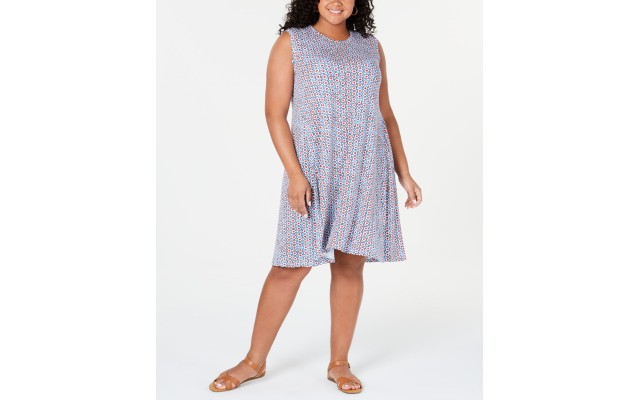 Style & Co Womens White Printed Sleeveless Crew Neck Knee Length Shift Dress (White, 2X)