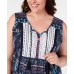 Style & Company Womens Navy Printed Tie Neck Casual Top, Navy, 1X